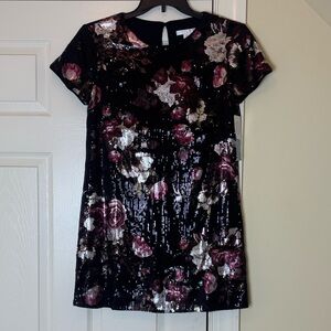 NWT London Times Black Floral Sequin Short Sleeve Dress size 6P